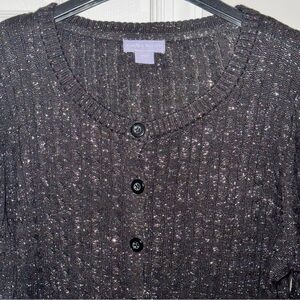 LAURA SCOTT Women's Large Black Metallic Sparkle Cardigan Sweater V-Neck Button